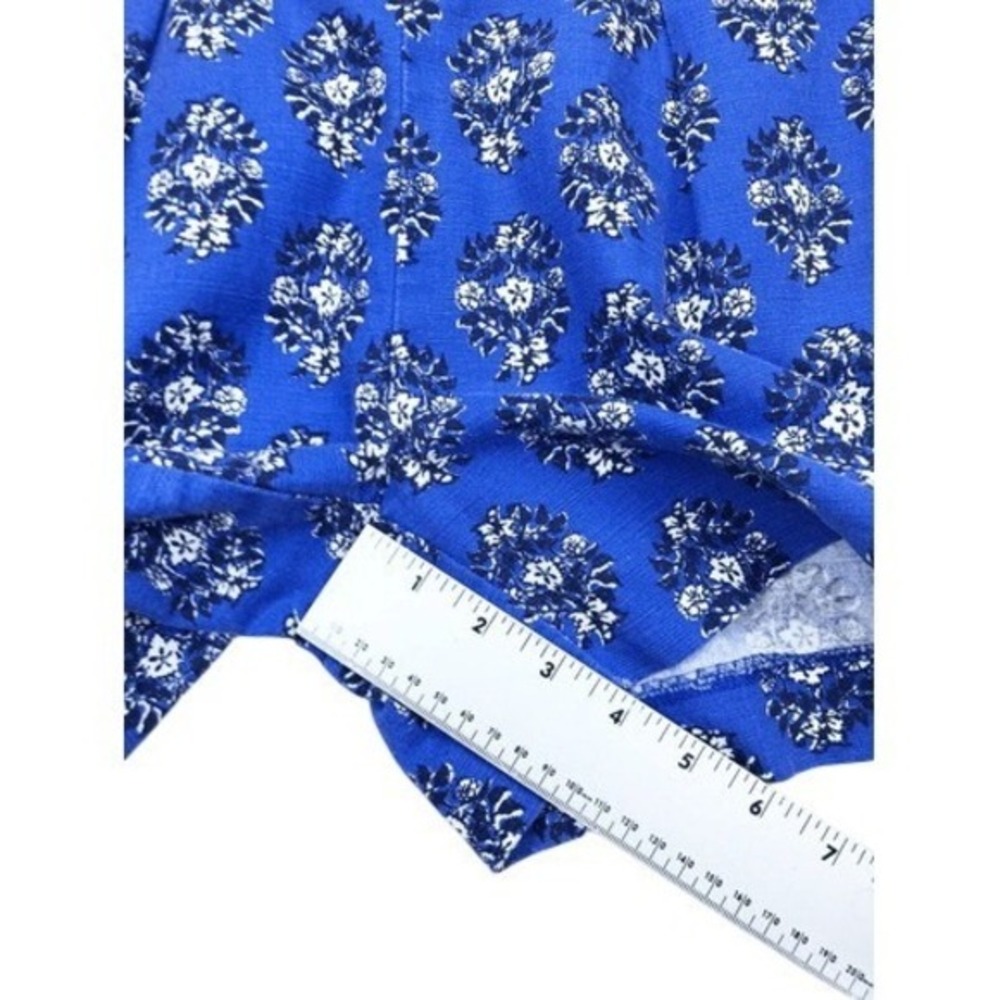 Madewell Mid Rise Pleated Deck Shorts Blue Floral Woodcut Size 2 - Picture 5 of 8